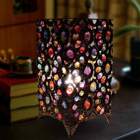 مصباح طاولة معدني من النحاس/البرونز بتصميم آرت ديكو مع غطاء مستطيل - إضاءة أنيقة لطاولة جانبية لغرفة المعيشة