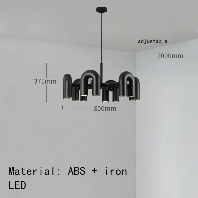 Black modern art deco metal chandelier with sleek u-shaped design made of abs and iron for dining room decorbites art deco