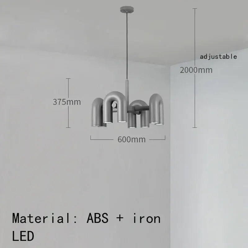 Modern silver-toned art deco metal industrial chandelier with curved ABS and iron arms for dining room decorbites art deco lighting