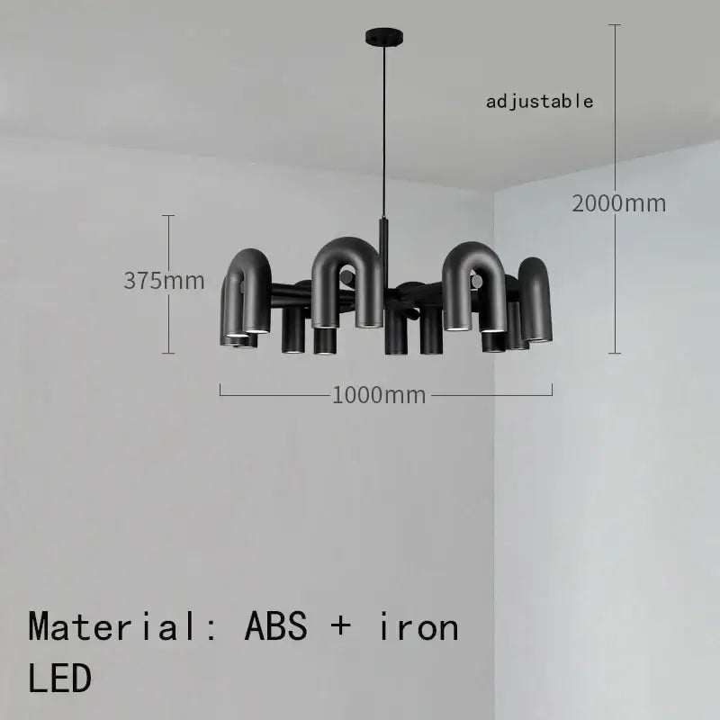 Black art deco metal industrial chandelier with sleek u-shaped abs and iron design for dining room decorbites art deco