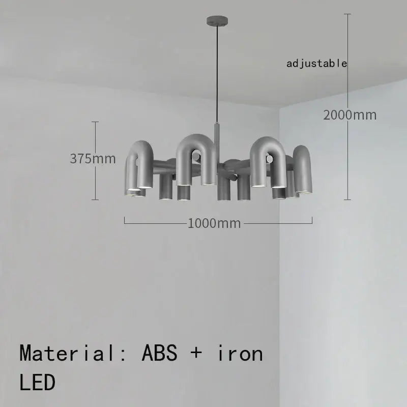 Modern silver u-shaped art deco metal chandelier made of abs and iron with led lighting for dining room decorbites art deco