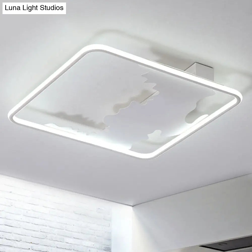 DecorBites™ Art Deco Metal LED Square Flush Mount Lighting in White/Warm Light, Various Width Options