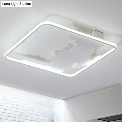 DecorBites™ Art Deco Metal LED Square Flush Mount Lighting in White/Warm Light, Various Width Options