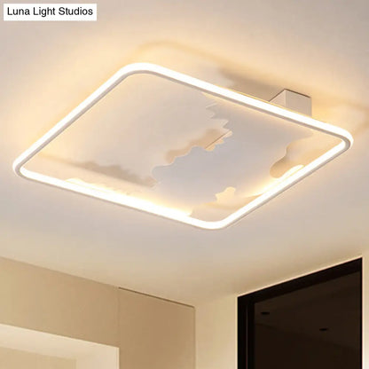 DecorBites™ Art Deco Metal LED Square Flush Mount Lighting in White/Warm Light, Various Width Options