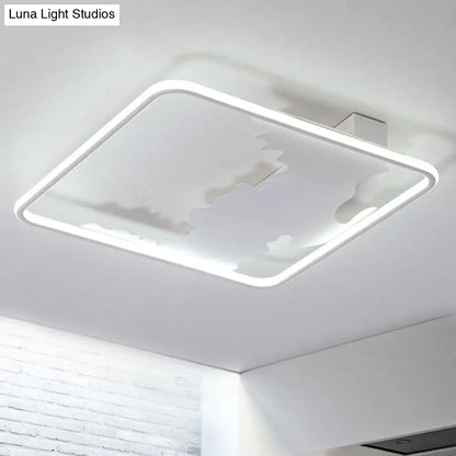 DecorBites™ Art Deco Metal LED Square Flush Mount Lighting in White/Warm Light, Various Width Options