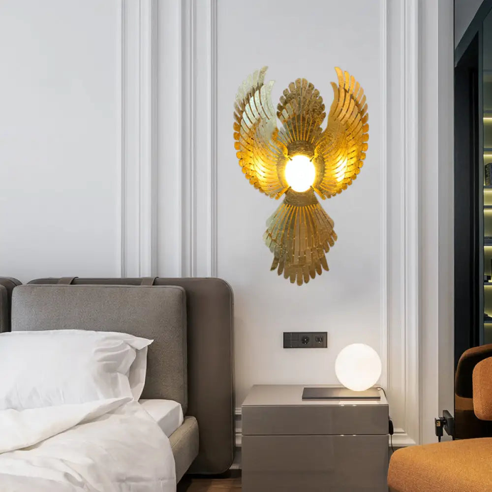 DecorBites™ DecorBites™ Art Deco Metal Phoenix Wall Light Sconce - Gold Finish for Living Room