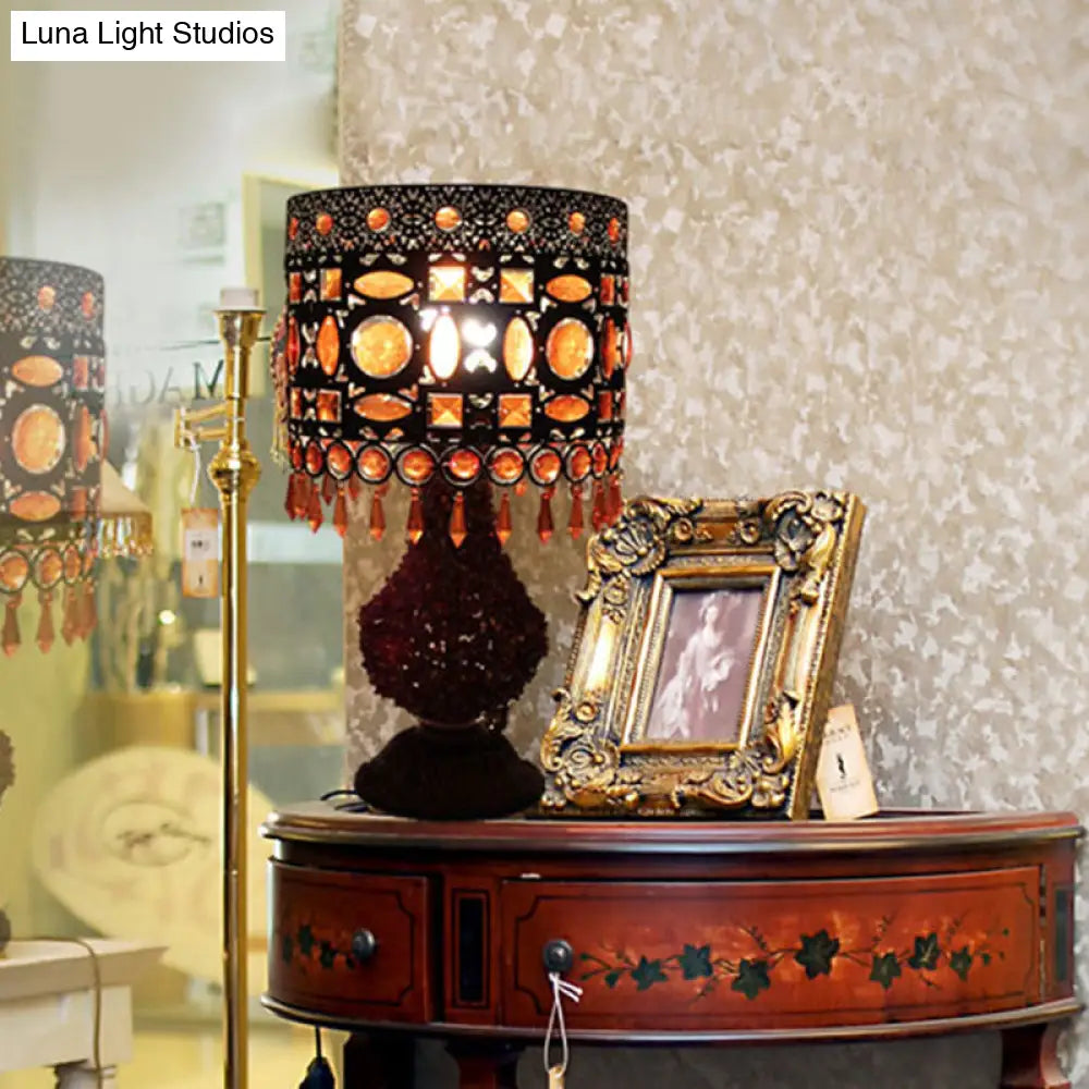 Lámpara de mesilla de noche cilíndrica Art Déco de metal oxidado - 1 bombilla, para salón