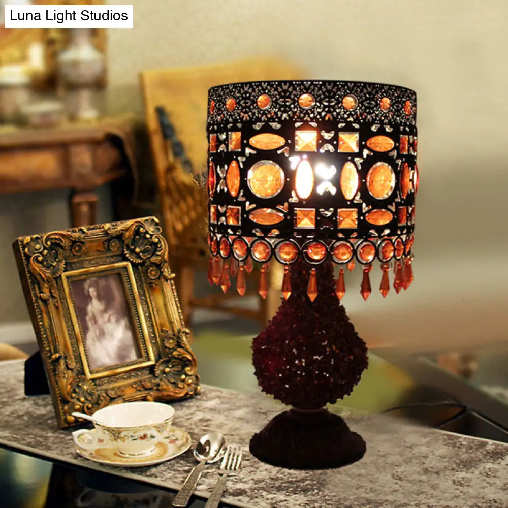 Lámpara de mesilla de noche cilíndrica Art Déco de metal oxidado - 1 bombilla, para salón