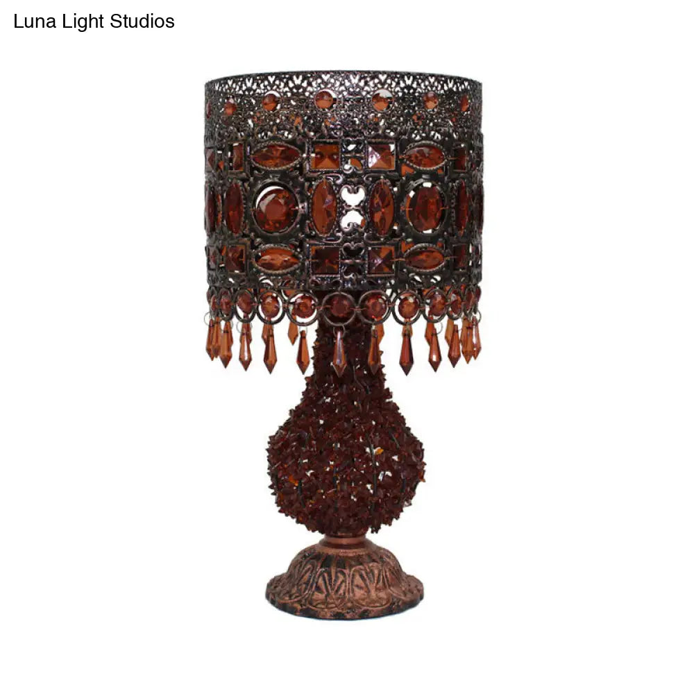 Lámpara de mesilla de noche cilíndrica Art Déco de metal oxidado - 1 bombilla, para salón