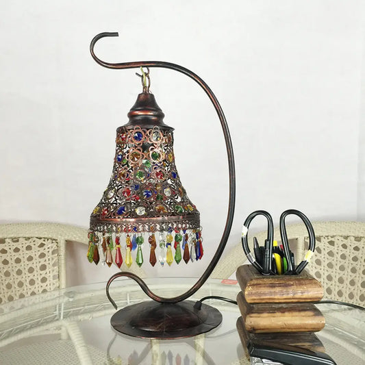 مصباح طاولة جانبي معدني من طراز آرت ديكو - مصباح جانبي متوهج برأس واحد - إضاءة غرفة المعيشة