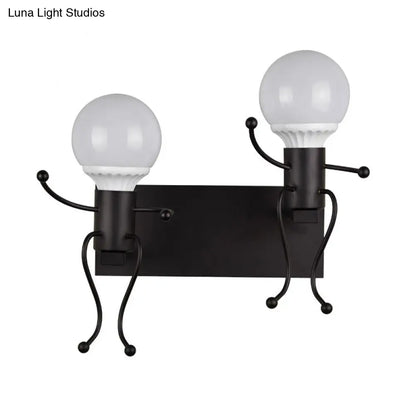 Aplique de pared Art Déco con forma humana metálica - Blanco y negro, luz de noche (1/2 cabezal)