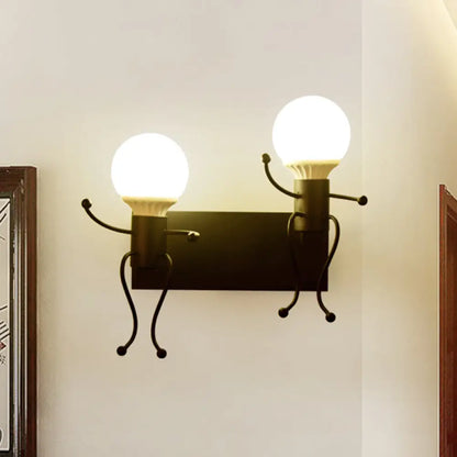 Aplique de pared Art Déco con forma humana metálica - Blanco y negro, luz de noche (1/2 cabezal)