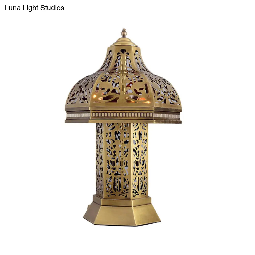 Lámpara de mesa/noche Art Déco con forma de seta en latón - 3 bombillas - Decoración para dormitorio