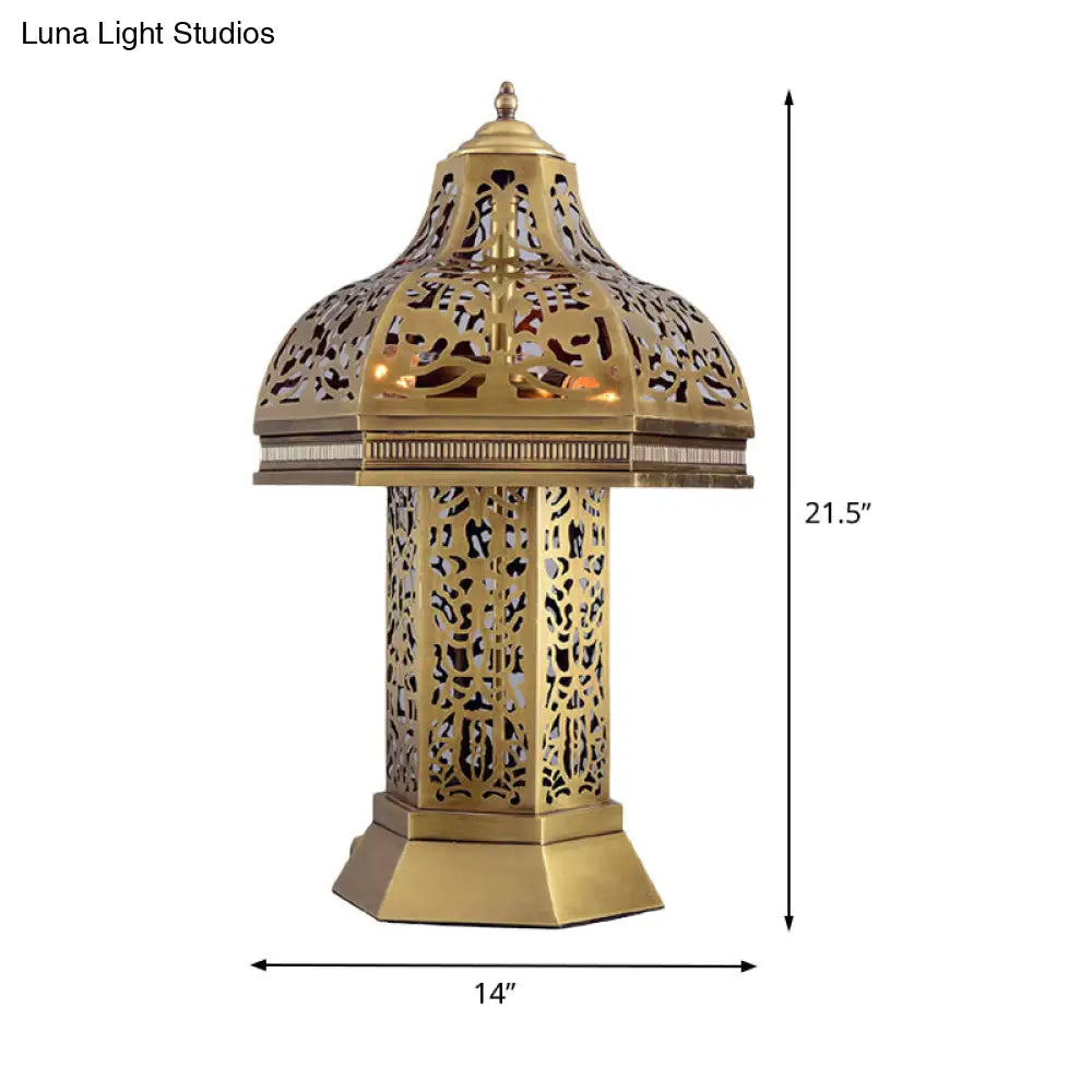 Lámpara de mesa/noche Art Déco con forma de seta en latón - 3 bombillas - Decoración para dormitorio