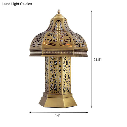 Lámpara de mesa/noche Art Déco con forma de seta en latón - 3 bombillas - Decoración para dormitorio
