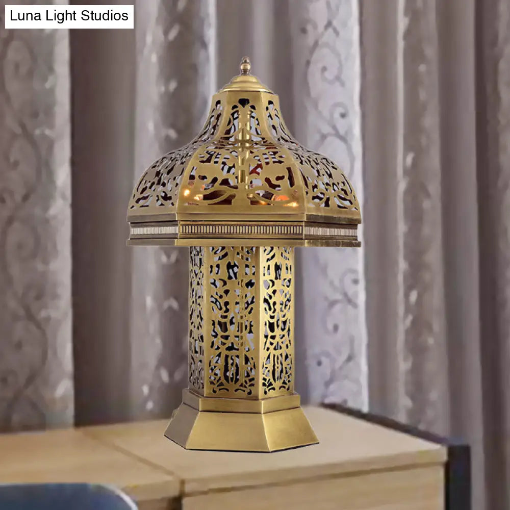 Lámpara de mesa/noche Art Déco con forma de seta en latón - 3 bombillas - Decoración para dormitorio