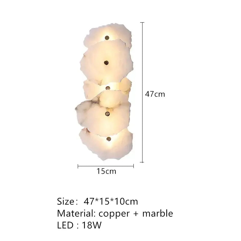 Art deco off white marble led wall sconce with five stacked cloud-like shades and copper accents for elegant marble led decorbites lighting