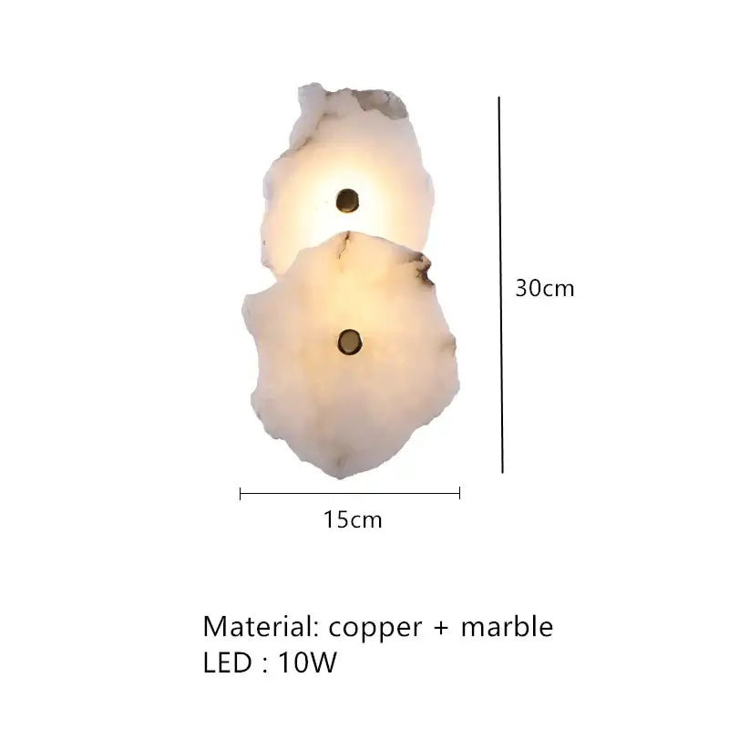 Art deco off white marble led wall sconce with two elegant marble discs and copper accents for bedroom decorbites elegant marble lighting