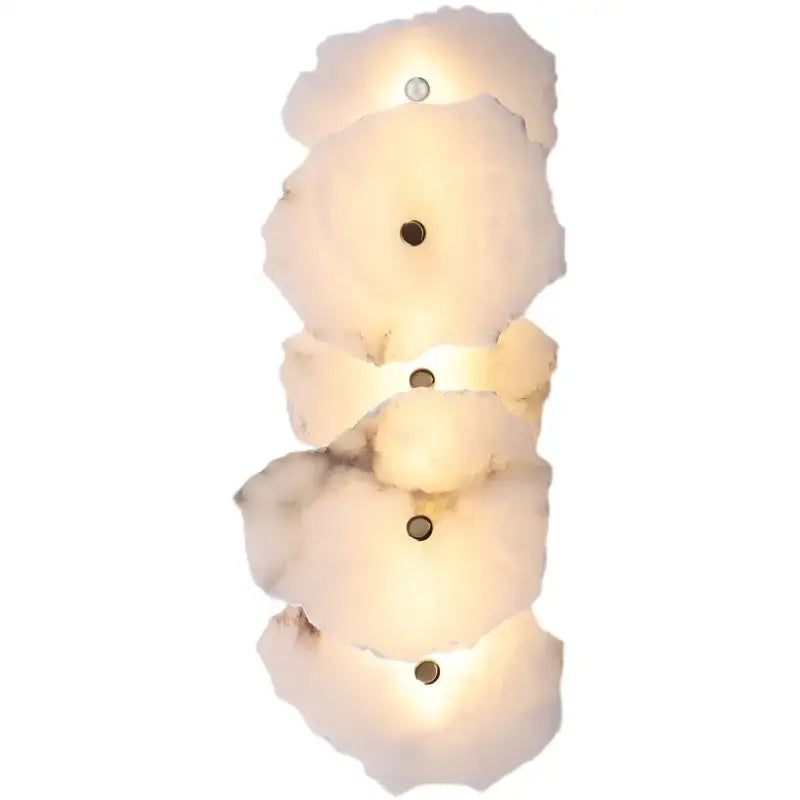 Art deco off white marble led wall sconce with five frosted glass shades and dark metal accents for elegant decorbites decor