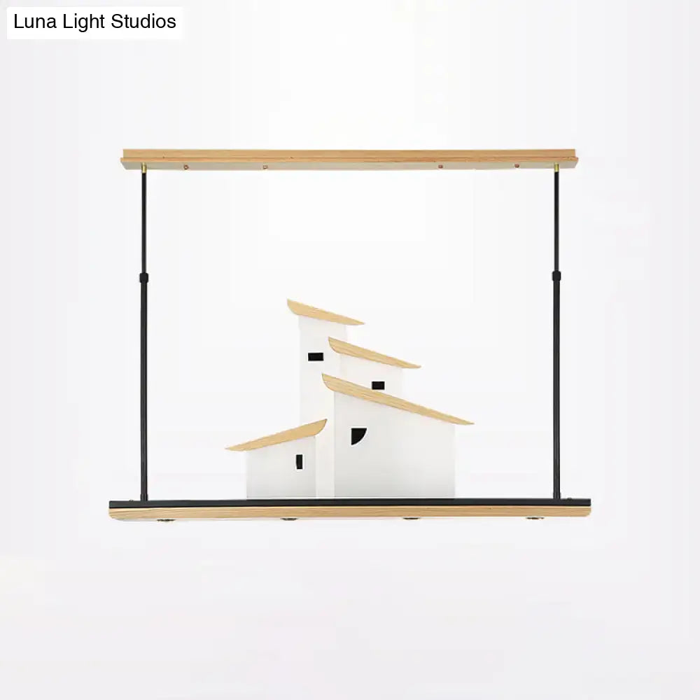 DecorBites art deco ceiling light with white frosted glass, wood accents, black metal rods, warm color temperature LED