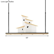 Modern white and light wood art deco ceiling light with layered roof design and adjustable warm white color temperature