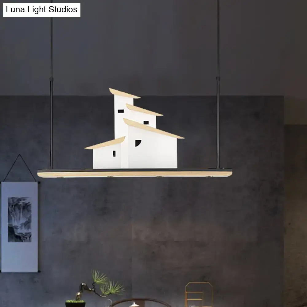 Decorbites art deco island pendant ceiling light in white metal and wood with adjustable warm white color temperature