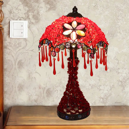 Lámpara de mesilla Art Déco con borde festoneado - Base metálica, luz roja/morada - Iluminación perfecta para la mesa del salón