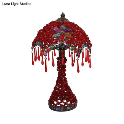 Lámpara de mesilla Art Déco con borde festoneado - Base metálica, luz roja/morada - Iluminación perfecta para la mesa del salón