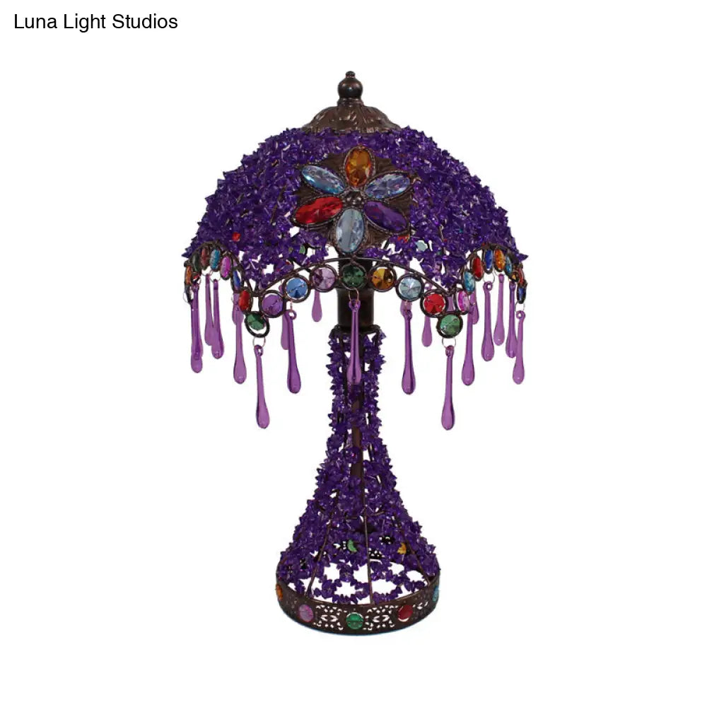 Lámpara de mesilla Art Déco con borde festoneado - Base metálica, luz roja/morada - Iluminación perfecta para la mesa del salón