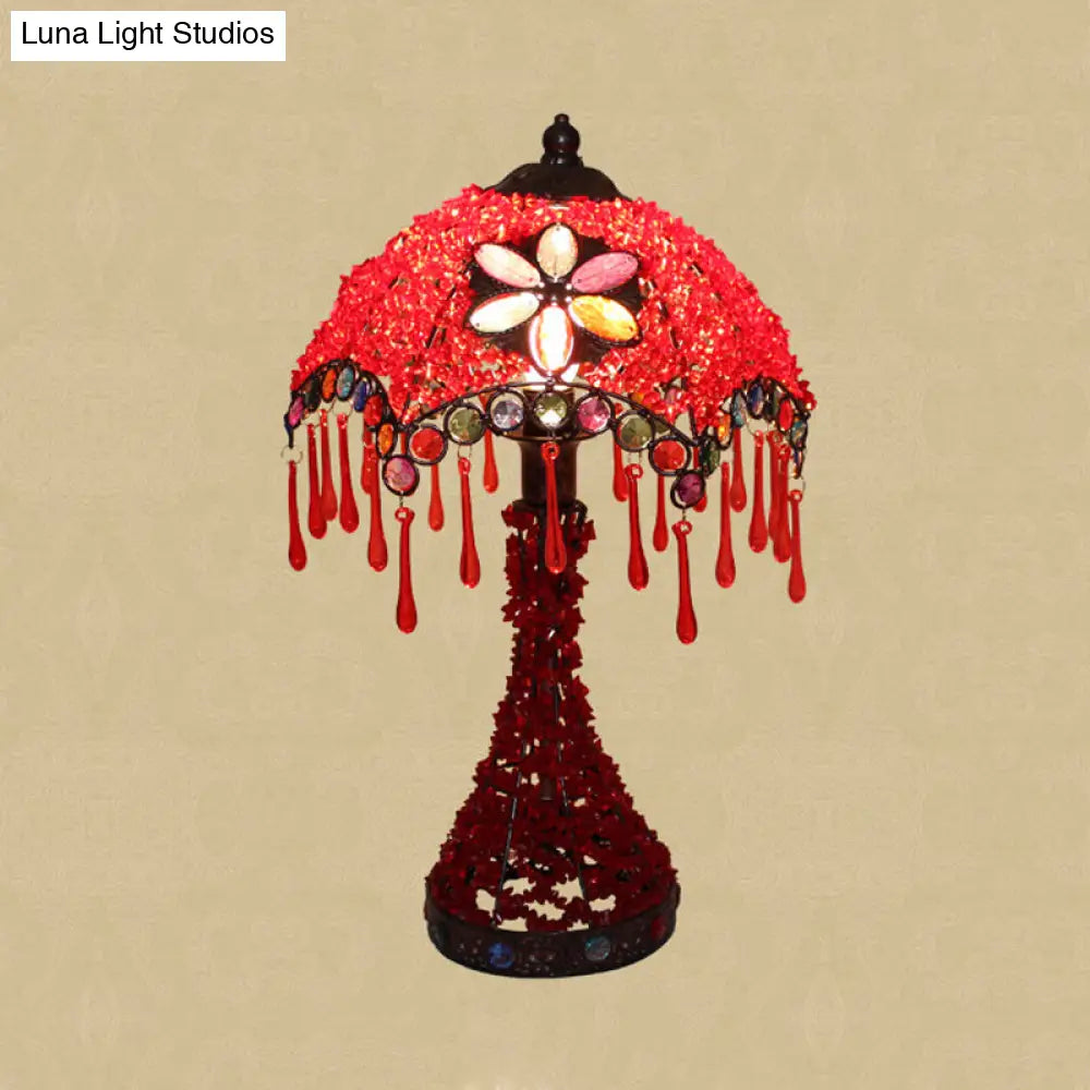 Lámpara de mesilla Art Déco con borde festoneado - Base metálica, luz roja/morada - Iluminación perfecta para la mesa del salón