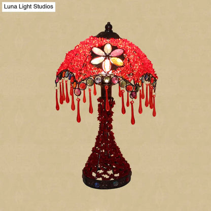 Lámpara de mesilla Art Déco con borde festoneado - Base metálica, luz roja/morada - Iluminación perfecta para la mesa del salón