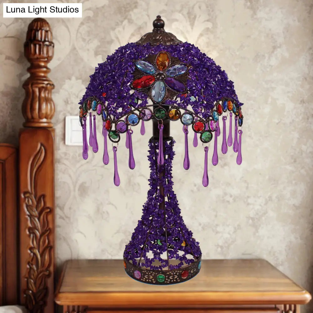 Lámpara de mesilla Art Déco con borde festoneado - Base metálica, luz roja/morada - Iluminación perfecta para la mesa del salón