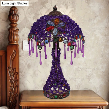 Lámpara de mesilla Art Déco con borde festoneado - Base metálica, luz roja/morada - Iluminación perfecta para la mesa del salón