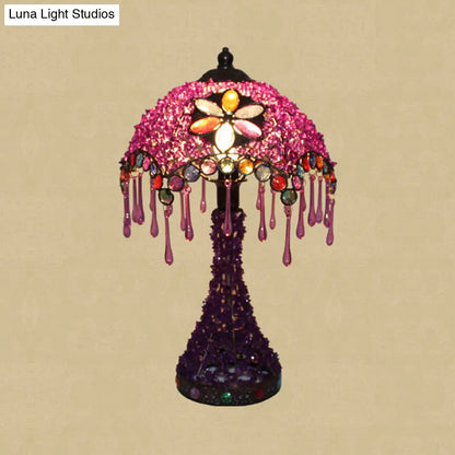 Lámpara de mesilla Art Déco con borde festoneado - Base metálica, luz roja/morada - Iluminación perfecta para la mesa del salón