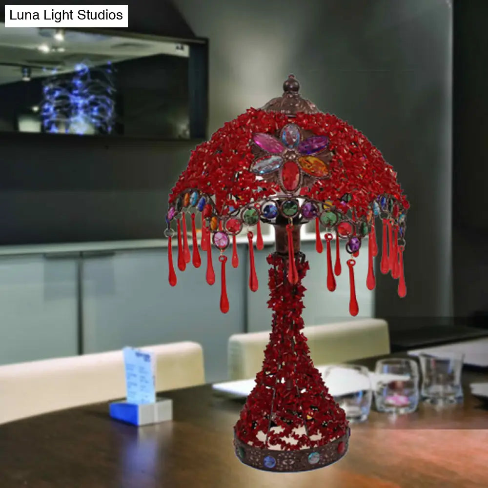 Lámpara de mesilla Art Déco con borde festoneado - Base metálica, luz roja/morada - Iluminación perfecta para la mesa del salón