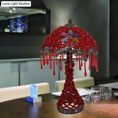 Lámpara de mesilla Art Déco con borde festoneado - Base metálica, luz roja/morada - Iluminación perfecta para la mesa del salón
