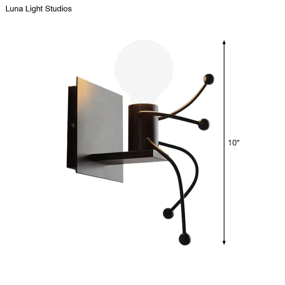 Aplique de pared Art Déco con forma de hombre pequeño, de metal: Bombilla 1/2, montaje en pared blanco para habitación infantil