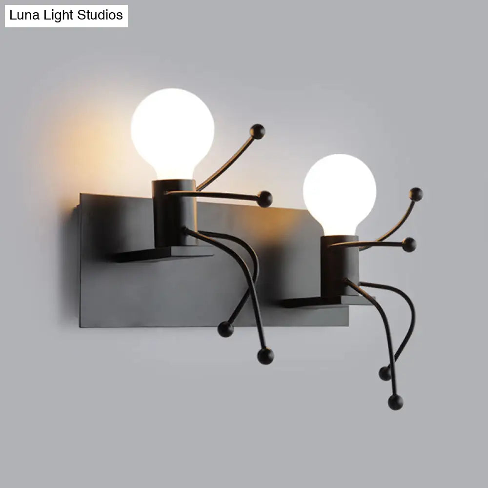 Aplique de pared Art Déco con forma de hombre pequeño, de metal: Bombilla 1/2, montaje en pared blanco para habitación infantil