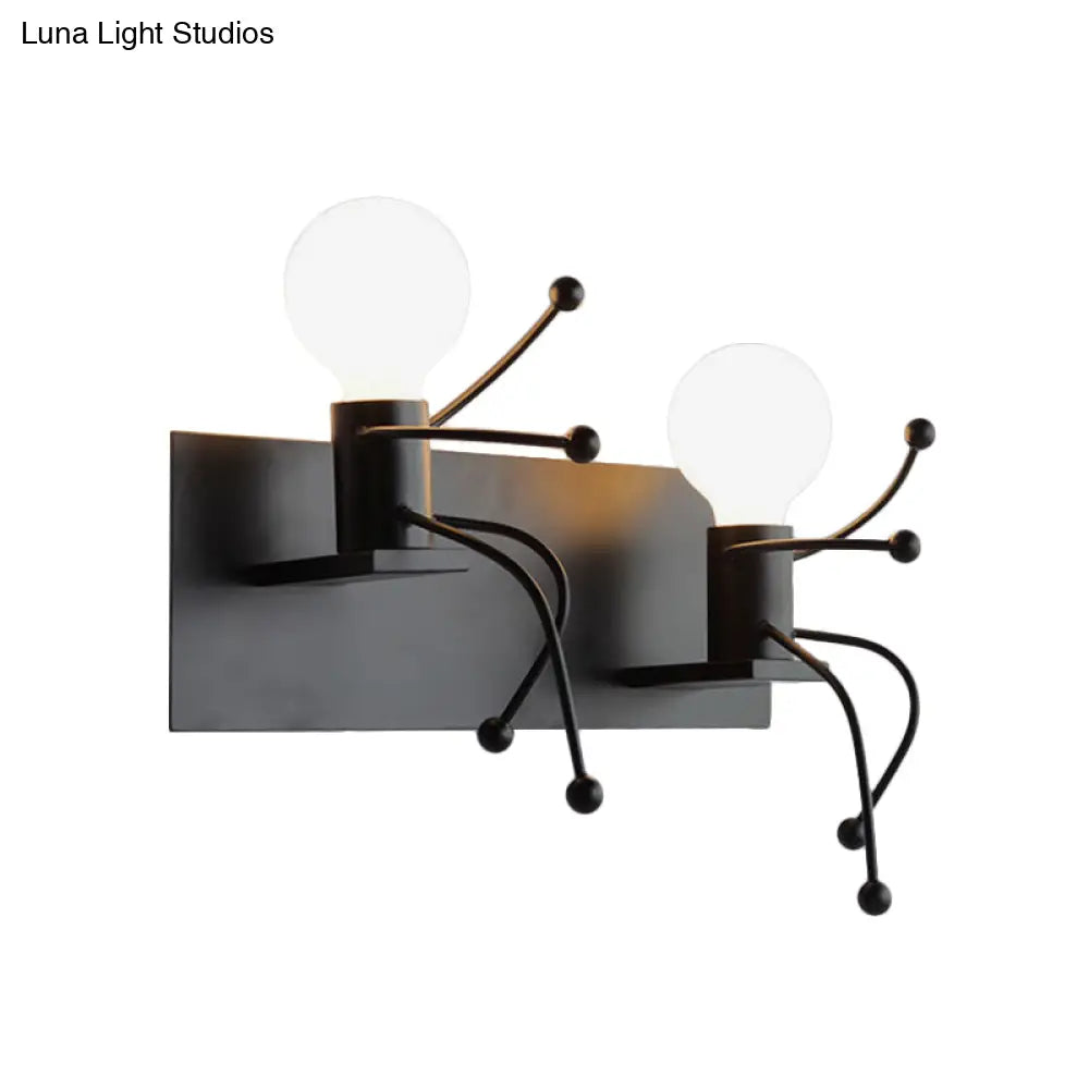 Aplique de pared Art Déco con forma de hombre pequeño, de metal: Bombilla 1/2, montaje en pared blanco para habitación infantil