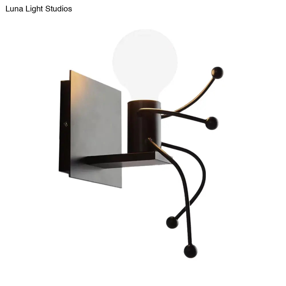 Aplique de pared Art Déco con forma de hombre pequeño, de metal: Bombilla 1/2, montaje en pared blanco para habitación infantil