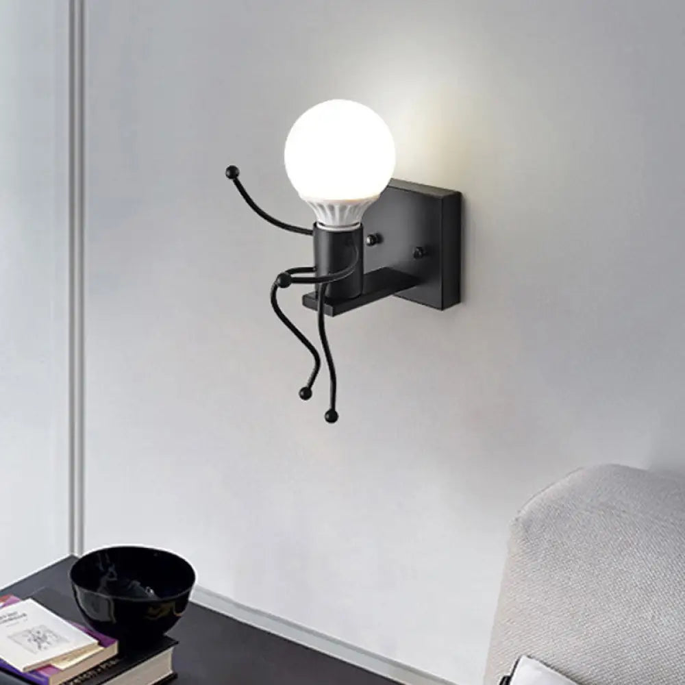 Aplique de pared Art Déco con forma de hombre pequeño, de metal: Bombilla 1/2, montaje en pared blanco para habitación infantil