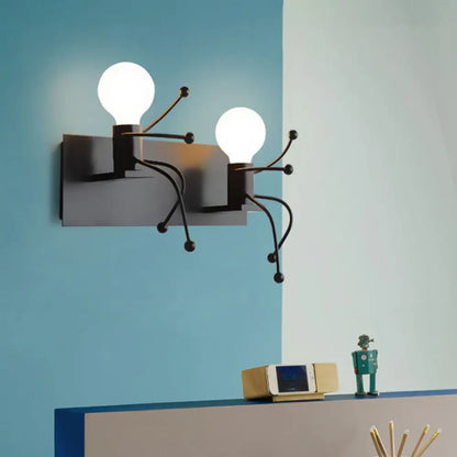 Aplique de pared Art Déco con forma de hombre pequeño, de metal: Bombilla 1/2, montaje en pared blanco para habitación infantil