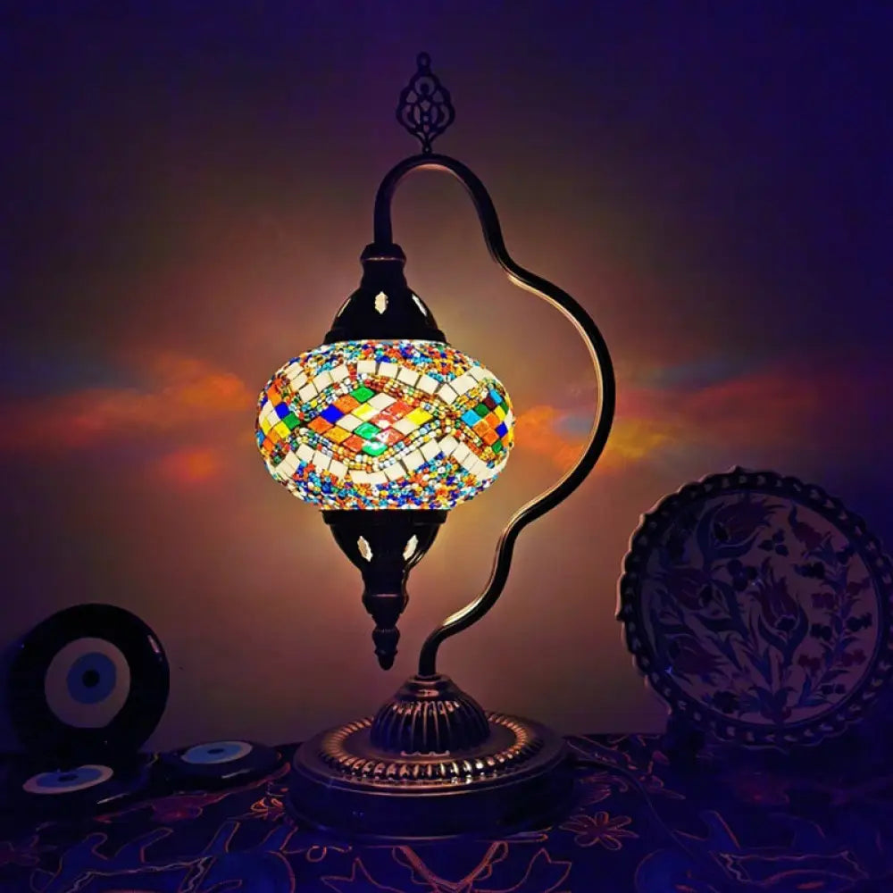 Lámpara de mesa Art Déco con forma de globo de cristal de colores y brazo curvo - Blanco/Rojo/Amarillo