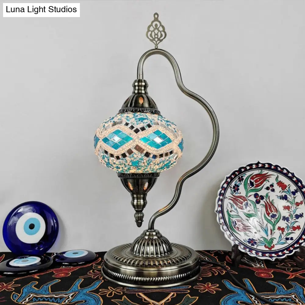 Lámpara de mesa Art Déco con forma de globo de cristal de colores y brazo curvo - Blanco/Rojo/Amarillo