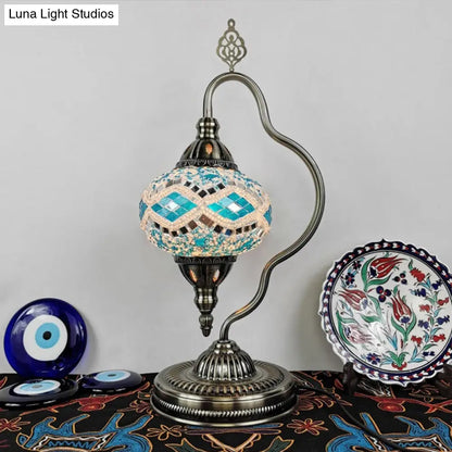 Lámpara de mesa Art Déco con forma de globo de cristal de colores y brazo curvo - Blanco/Rojo/Amarillo