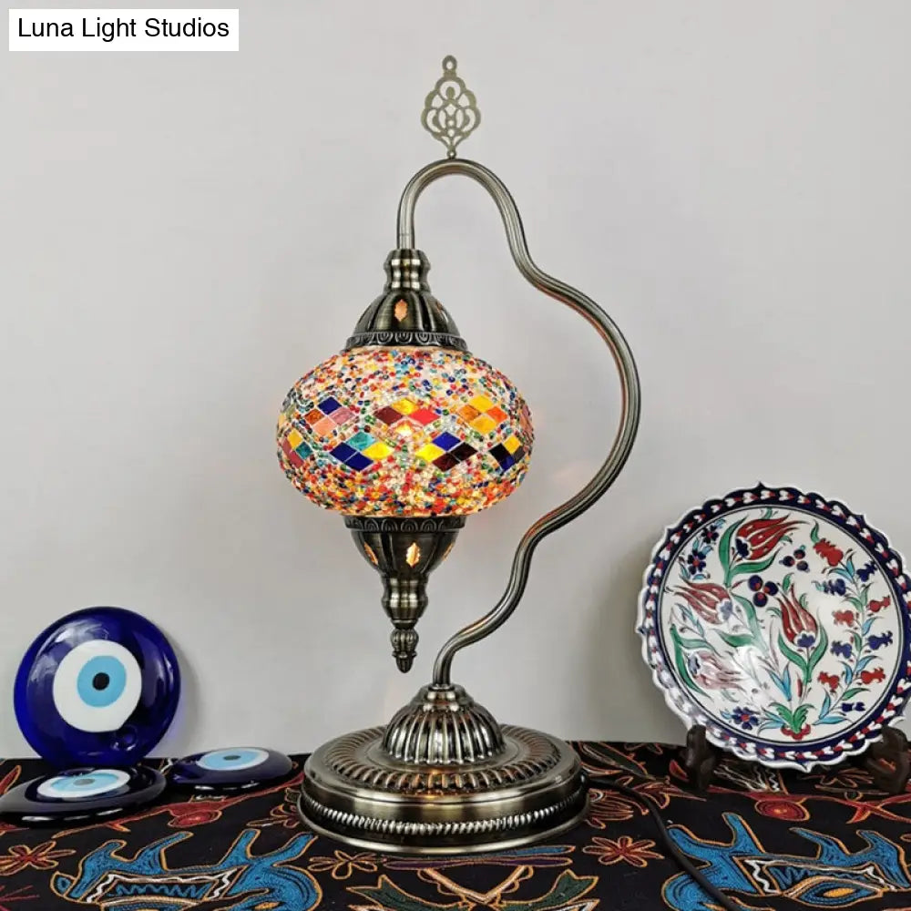 Lámpara de mesa Art Déco con forma de globo de cristal de colores y brazo curvo - Blanco/Rojo/Amarillo