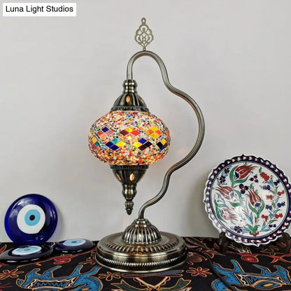 Lámpara de mesa Art Déco con forma de globo de cristal de colores y brazo curvo - Blanco/Rojo/Amarillo