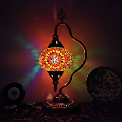 Lámpara de mesa Art Déco con forma de globo de cristal de colores y brazo curvo - Blanco/Rojo/Amarillo