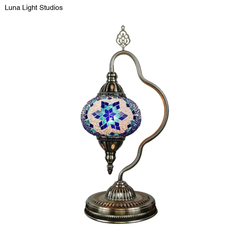 Lámpara de mesa Art Déco con forma de globo de cristal de colores y brazo curvo - Blanco/Rojo/Amarillo