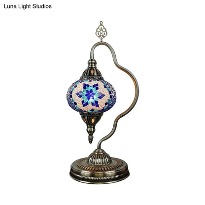 Lámpara de mesa Art Déco con forma de globo de cristal de colores y brazo curvo - Blanco/Rojo/Amarillo